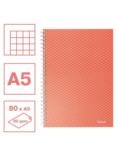 Esselte Colour"Breeze A5 Notebook squared wirebound Coral