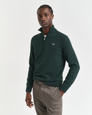 Gant Bomullsgenser med half zip TARTAN GREEN L
