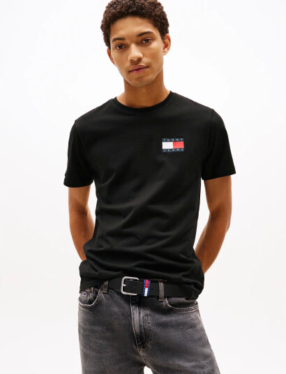 Tommy Jeans Tjm Slim Essential Flag Tee Ext - Black - S