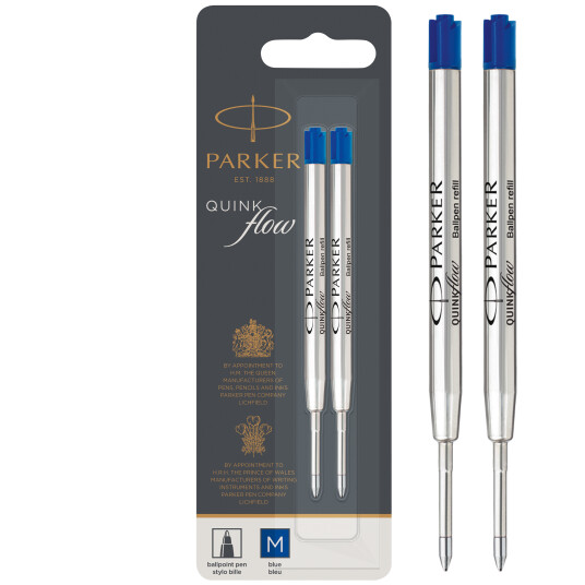 Parker Ballpoint Pen Refills  Medium Point  Blå QUINKflow Ink  2 Count