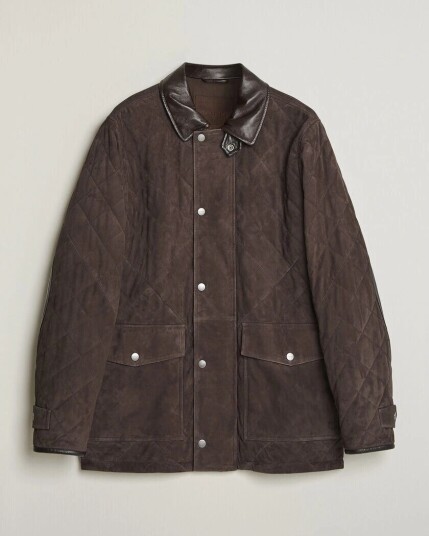 Gant Quilted Suede Jacket Black Brown
