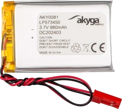 Akyga Aky0081 Batteri Sølv Lithium-Ion Li-Ion 980 Mah 3,7 V 34 Mm AKY0081 Akyga Aky0081 Batteri Sølv Lithium-Ion Li-Ion 980 Mah 3,7 V 34 Mm AKY0081