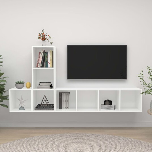 TV benksett 3 deler hvit konstruert tre