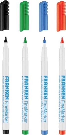 Franken Finemarker, 4 Stykker, Sort, Blå, Grønn, Rød, Fin Tupp, Sort, Blå, Grønn, Rød, Hvit, 1 Mm, 2 Mm