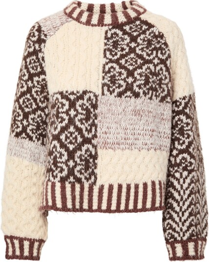 Pieces Pcfusion Ls O Neck Colorblock Knit Bc GREIGE S