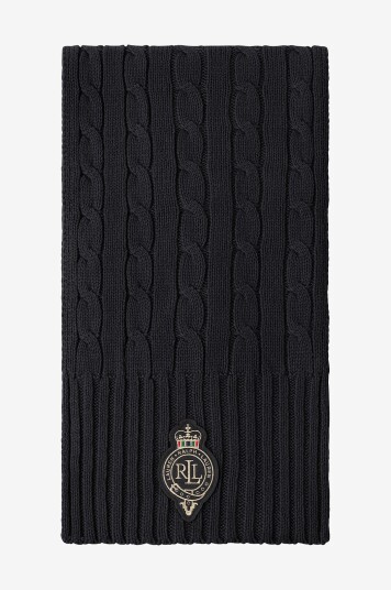 Ralph Lauren Lauren Skjerf Polyester Blend cable Crest Ptch Scf Svart