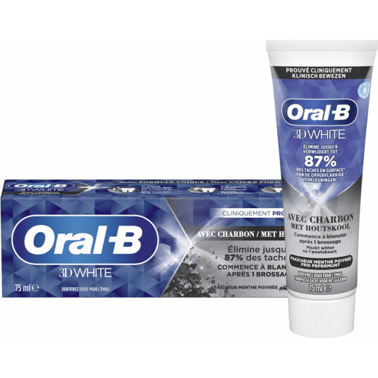Oral B 3D White Tannkrem CHARCOAL 75 ml.