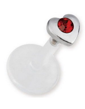Labrett med Sølvfarget Hjerte & Rød Sten Strl 1.2 x 8 mm med 3 mm kule