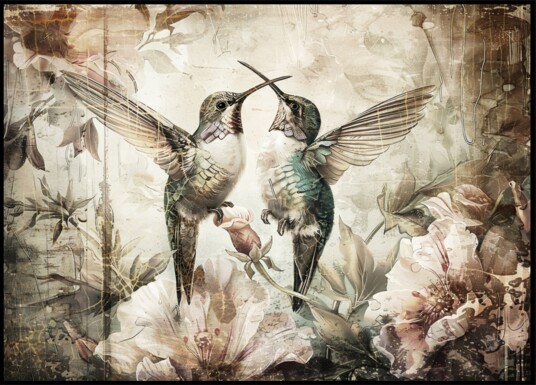 Romantic Hummingbird Embrace Plakat / 21x30 Romantic Hummingbird Embrace Plakat / 21x30