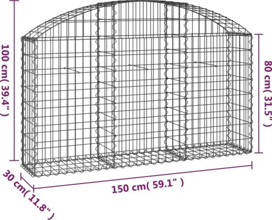 vidaXL Gabionkurv buet 150x30x80/100 cm galvanisert jern
