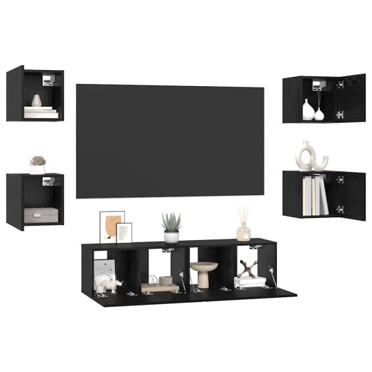 TV benksett Veggmontert 6 pcs Svart eik Medium 120 x 30 x 30 cm TV benksett Veggmontert 6 pcs Svart eik Medium 120 x 30 x 30 cm