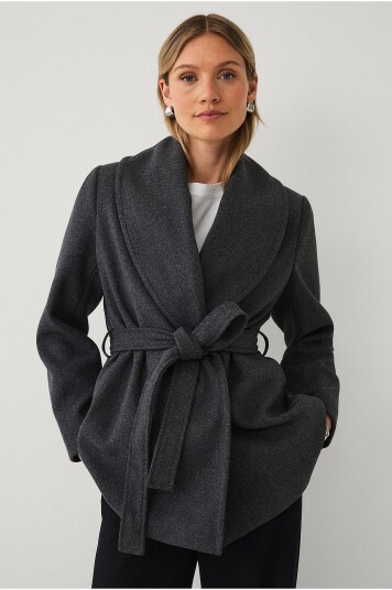 Ellos Collection Kort frakk med bindebelte Grå