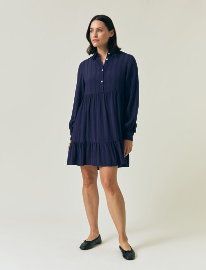 Lexington Clothing A-Line Jaquard Shirt Dress - Navy - XL