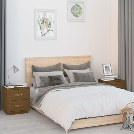 vidaXL Nattbord 2 stk honningbrun 40x34x45 cm heltre furu