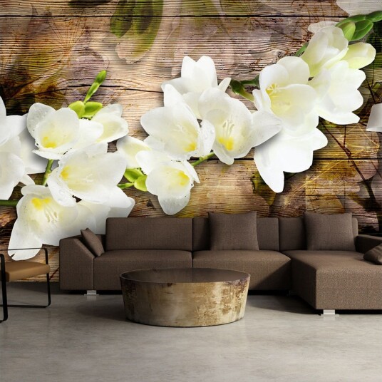 Fototapet Freesia On Wood 400x280 - Artgeist sp. z o. o.