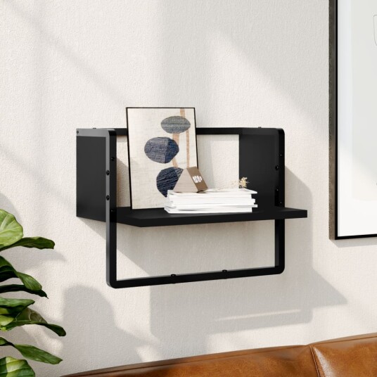 Vegghylle med stang svart 40x25x30 cm 8721012046177