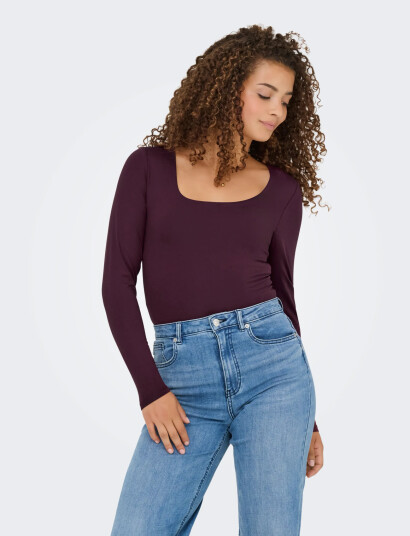 ONLY Onlea L/S 2-Way Deep Neck Top Jrs Noos - Burgundy - M