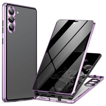 Samsung Galaxy S24 Magnetisk Deksel med Herdet Glass Privacy Lys Lilla