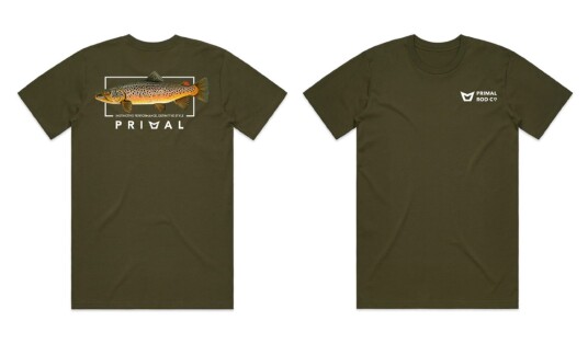 Primal Rod Co Artist Tee Brown Trout Olive Primal Rod Co Artist Tee Brown Trout Olive