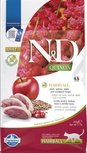 Farmina N&D Quinoa Hairball Adult Tørrfôr 300 G Farmina N&D Quinoa Hairball Adult Tørrfôr 300 G