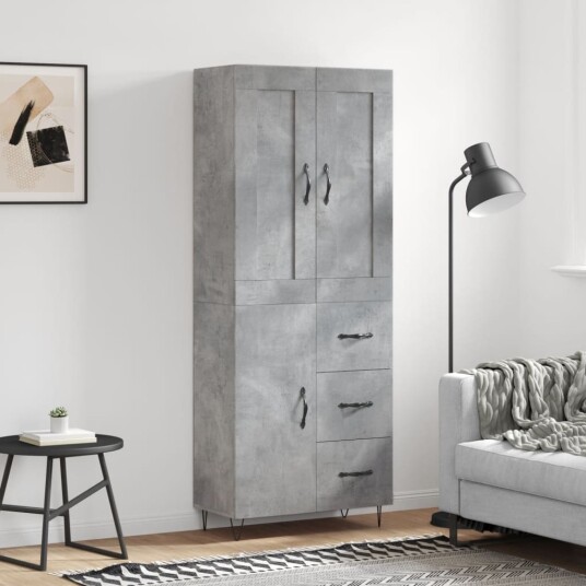 Highboard betonggrå 69,5x34x180 cm konstruert tre Highboard betonggrå 69,5x34x180 cm konstruert tre