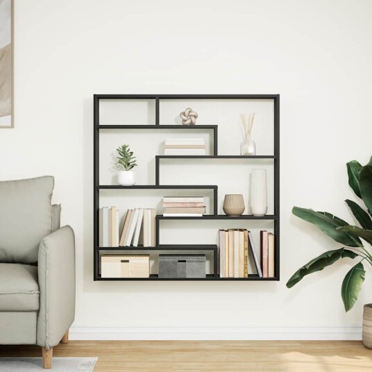  Kubeformet vegghylle 7 rom svart konstruert tre 8721158650542