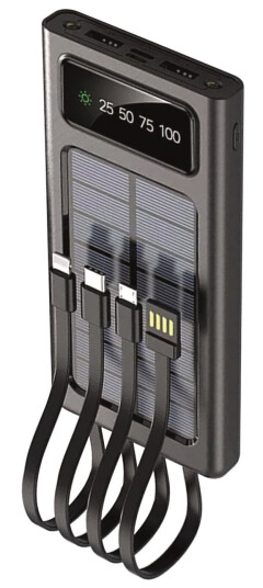 2Go Powerbank Solar 10000Mah Svart Med Led-Lommelykt
