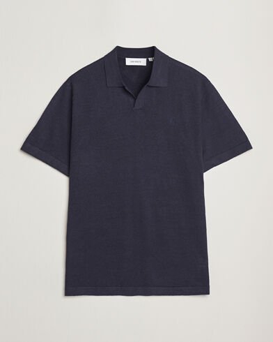 Les Deux Emmanuel Linen/Cotton Polo Knit Dark Navy Les Deux Emmanuel Linen/Cotton Polo Knit Dark Navy