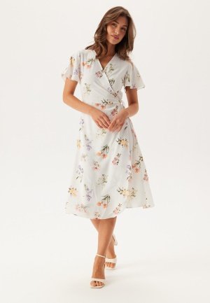 VILA Vilovie S/S Wrap Midi Dress Snow White AOP:FIR 42