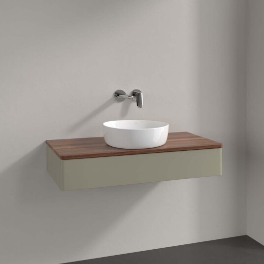 Villeroy & Boch Antao Servantskap med 1 skuff 100x50x19 cm m/lys Steingrå/Valnøtt Villeroy & Boch Antao Servantskap med 1 skuff 100x50x19 cm m/lys Steingrå/Valnøtt