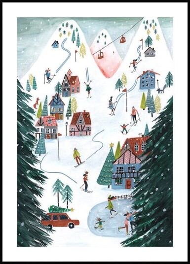 Nordic Skiing in the mountains at Christmas Poster Plakat / 70x100cm