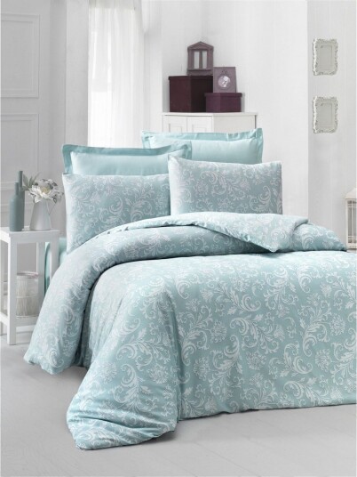 Victoria Sengetøy Dobbelt 6 deler Satin Mint/Hvit
