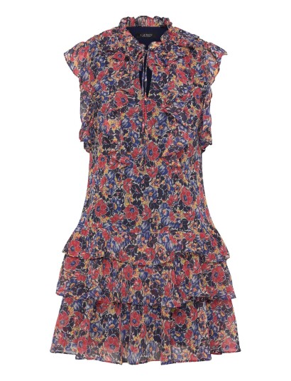 Lauren Ralph Lauren Floral Ruffle Trim Georgette Dress   Multi/patterned   34