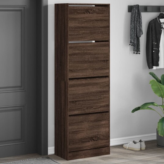 Skoskap med 4 vippeskuffer brun eik 60x34x187,5 cm 8721012385719