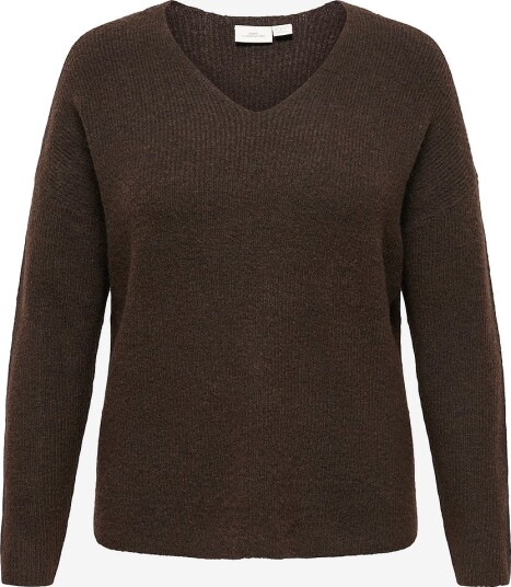 Only Carmakoma Genser carCamilla V neck L/S Pullover Knt Brun
