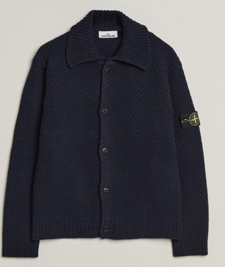 Stone Island Basket Stitch Lambswool Cardigan Navy Blue
