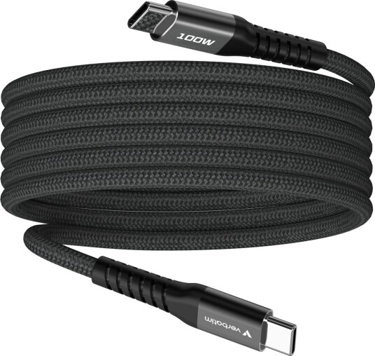 Verbatim 100W USB-C Hurtiglading Kabel 1,2m Flettet Svart Verbatim 100W USB-C Hurtiglading Kabel 1,2m Flettet Svart