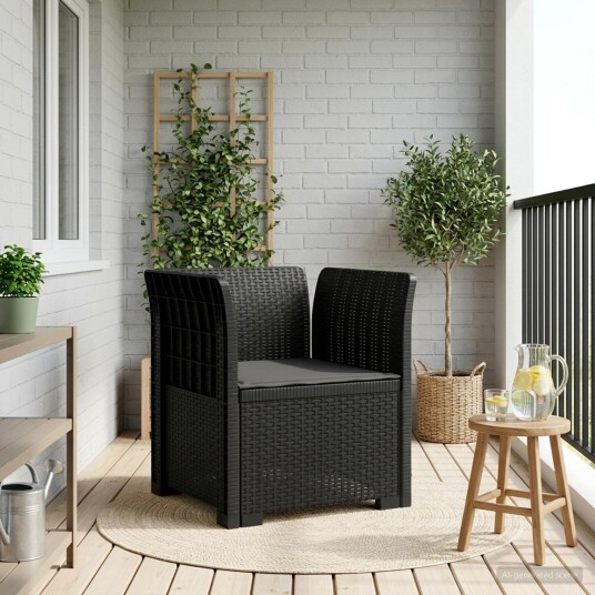 vidaXL 1 seters Stol med Pute Rattan Utseende PP Antrasitt