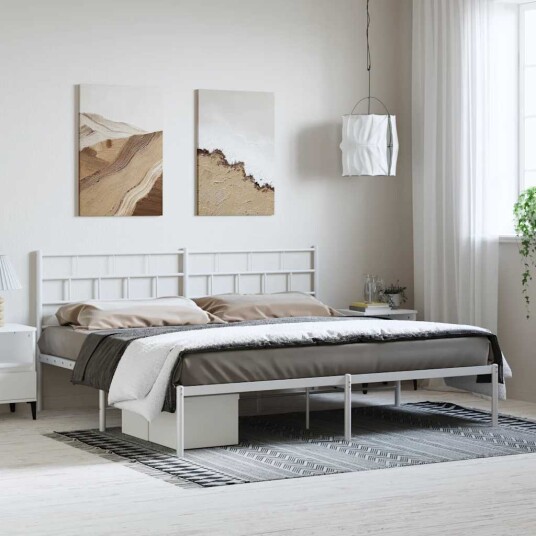 vidaXL Sengeramme i metall med hodegavl hvit 193x203 cm 8721012189157
