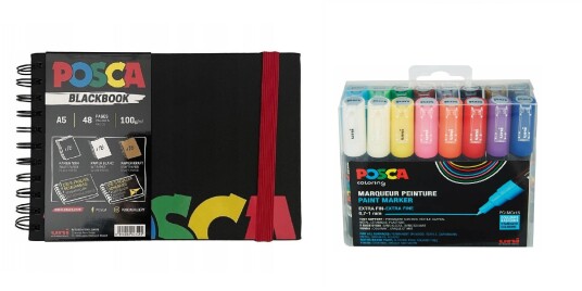 Posca A5 BlackBook & PC1MC Extra Fine Tip Pen Basic Colors 16 pc