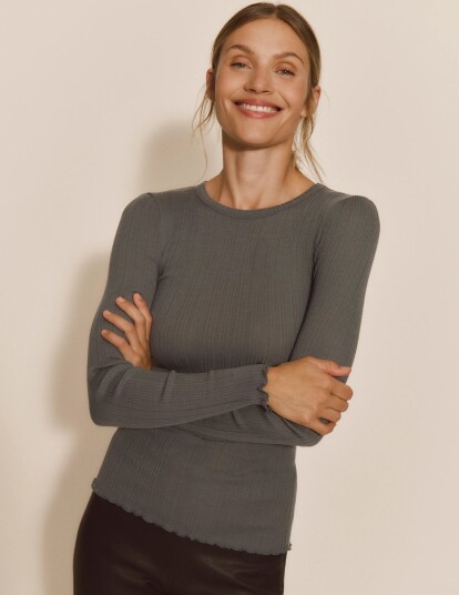 Rosemunde Rwelise Wool Ls O Neck T Shirt Grey XS