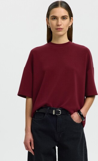Selected Slwoversized Tenny Tee Noos Burgundy XS