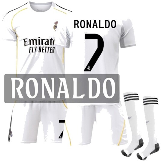 25-26 Real Madrid Hjemmedrakt Barn Fotballdrakt Kit Nr 7 Cristiano Ronaldo No. 7 Ronaldo