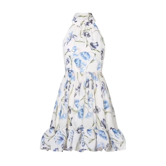 By Malina Kjole Fern Halterneck Ruffled Mini Dress Blå