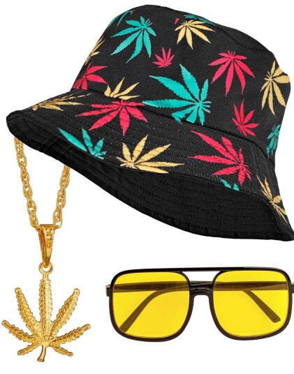 90s Hip Hop Ganja Bøttehatt Smykke og Briller Sett 90s Hip Hop Ganja Bøttehatt Smykke og Briller Sett