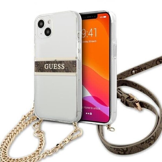 Gjett Guhcp13skc4gbgo Iphone 13 Mini 5,4 Tommers Gjennomsiktig Hardt Deksel 4G Brun Stropp Gullkjede