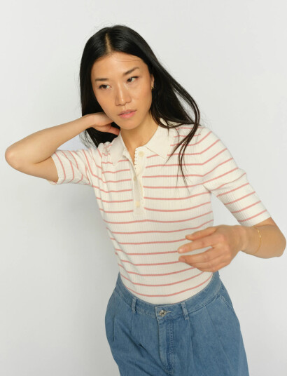 MOS MOSH Mmcaliz Stripe Ss Knit Pink S