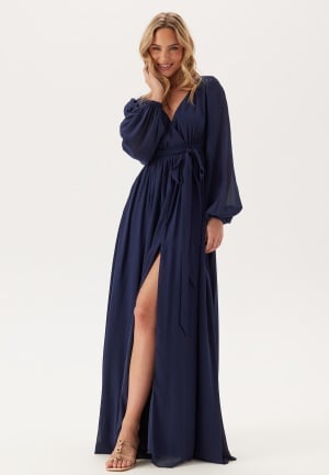 Goddiva Long Sleeve Chiffon Dress Navy S S (UK10) Goddiva Long Sleeve Chiffon Dress Navy S S (UK10)