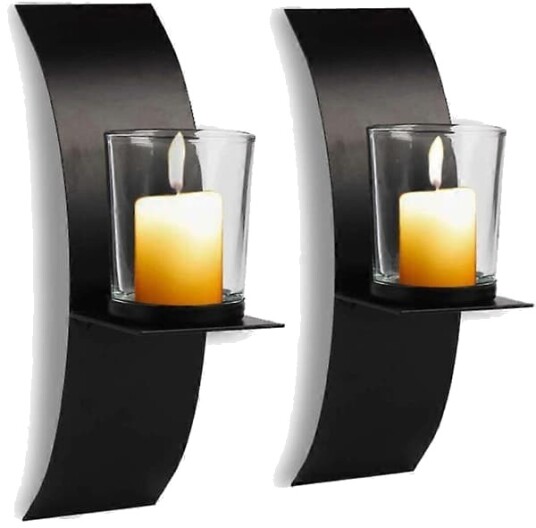 2 stk. Moderne Kunst Lysestake For Vegg Jern Kunst Lysestake Med Glasskopp Vegglamper Sett Med To Lysestake Metall Svart