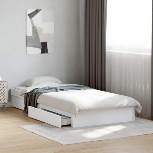  Sengeramme med skuffer hvit 90x200 cm konstruert tre 8721102623318
